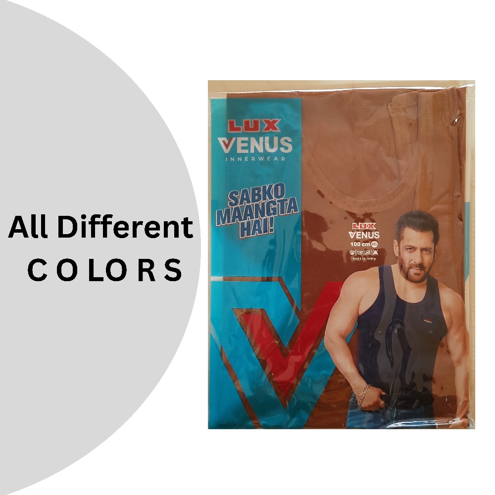 LUX Venus Men's Cotton Vest, Sleeveless, Round Neck (Assorted Color, Pack Of 5)