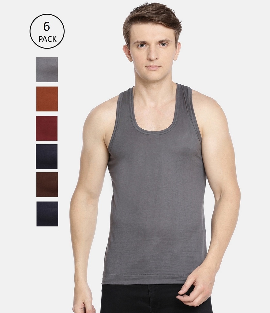 INNERO Men's Color Vest, Sleeveless Pack Of 6