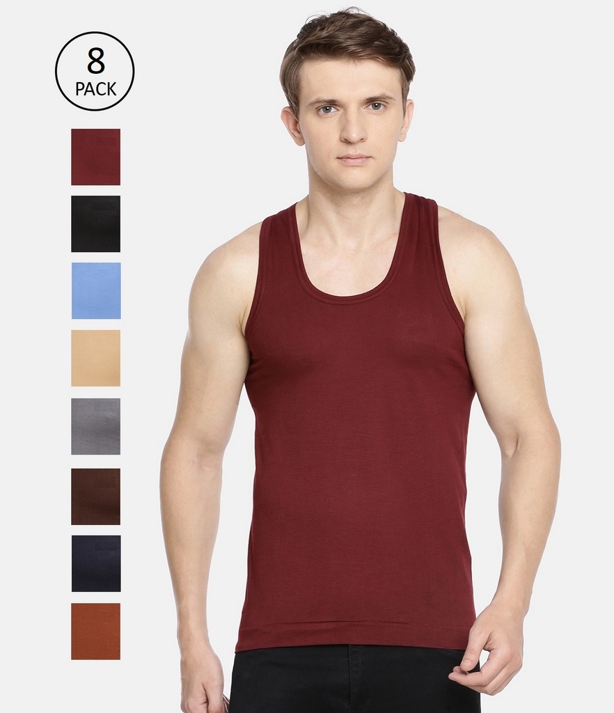INNERO Men's Color Vest, Sleeveless Pack Of 8