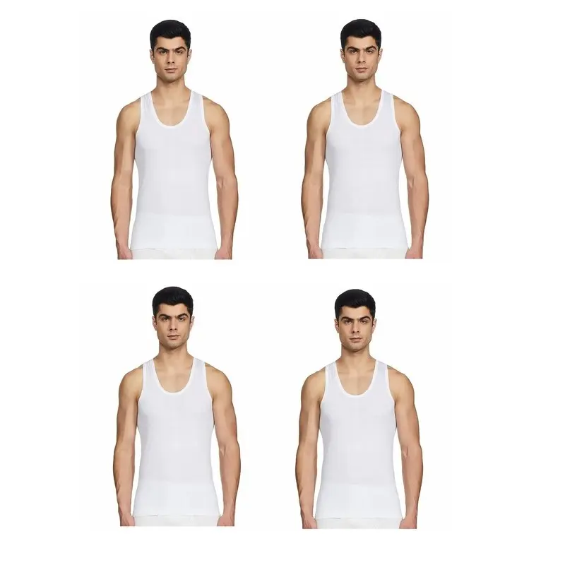 RUPA JON Men's Cotton Vest White Sleeveless Pack Of 4