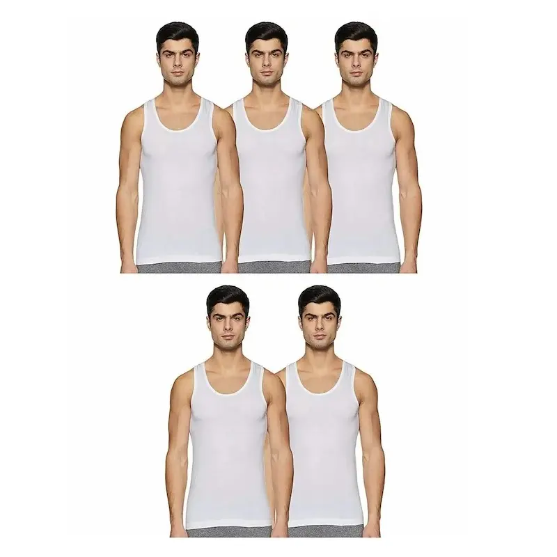 RUPA JON Men's Cotton Vest White Sleeveless Pack Of 5