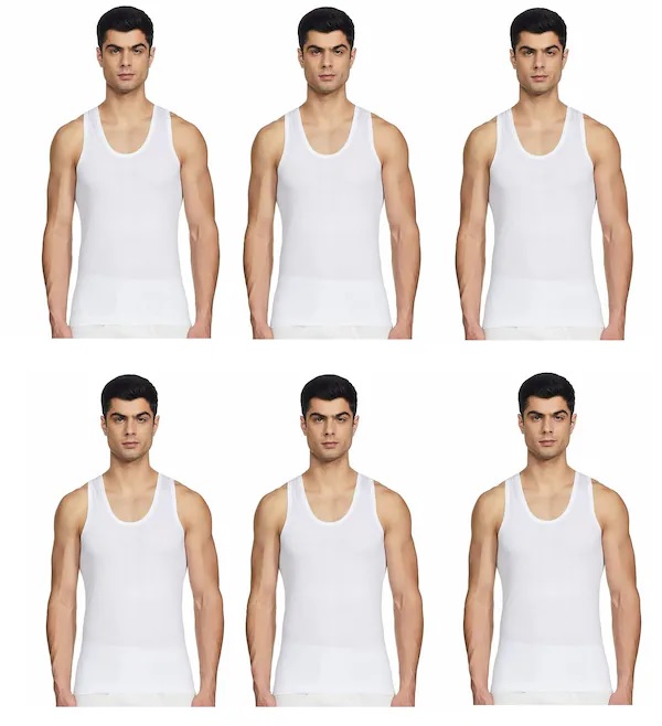 RUPA JON Men's Cotton Vest White Sleeveless Pack Of 6