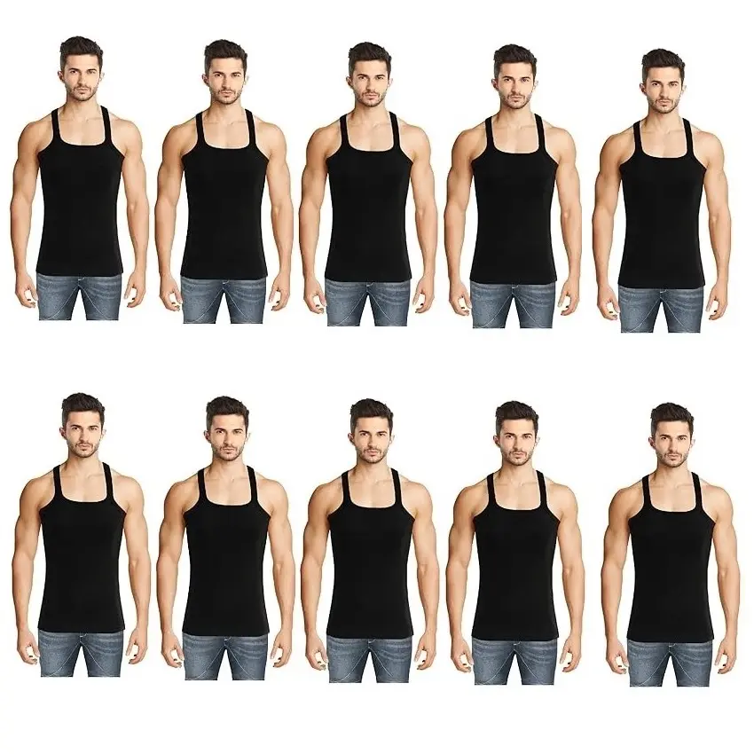 INNERO Men's Black Colour Gym Vest - Pack Of 10