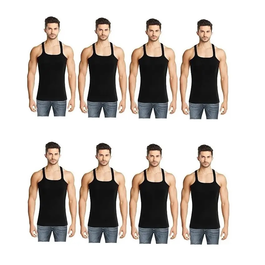 INNERO - Men's Black Gym Vest Pack Of 8 