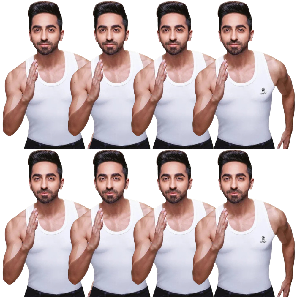 RANJIT - Men's Vest White Sleeveless Pack Of 8