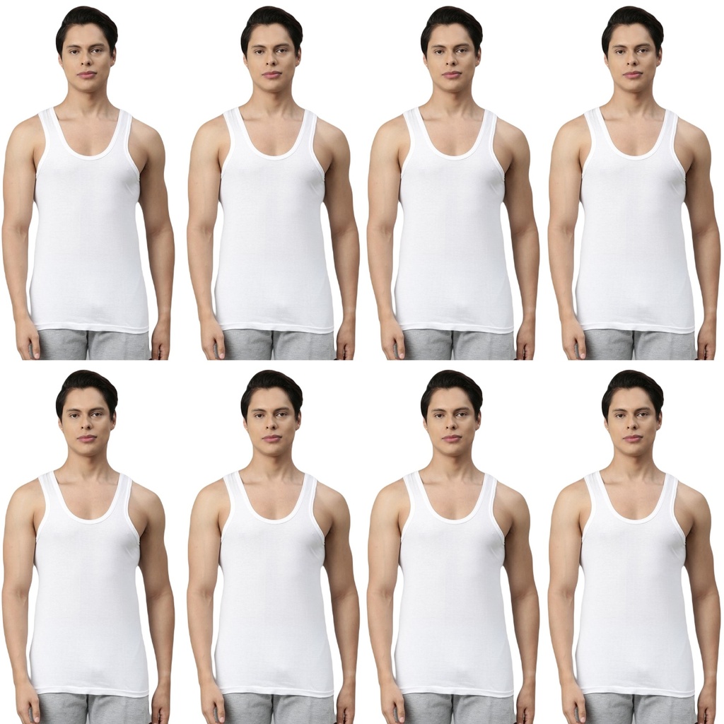 INNERO - Men's Vest White Sleeveless Pack Of 8