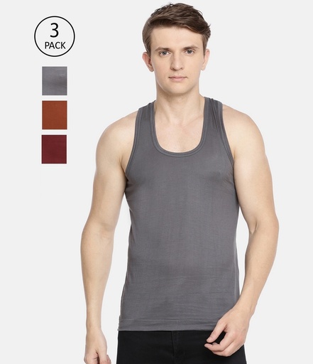 INNERO Men's Color Vest, Sleeveless Pack Of 3