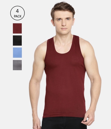 INNERO Men's Color Vest, Sleeveless Pack Of 4