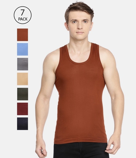 INNERO Men's Color Vest, Sleeveless Pack Of 7