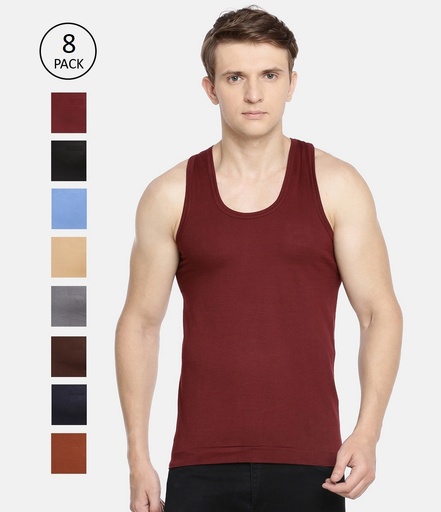 INNERO Men's Color Vest, Sleeveless Pack Of 8