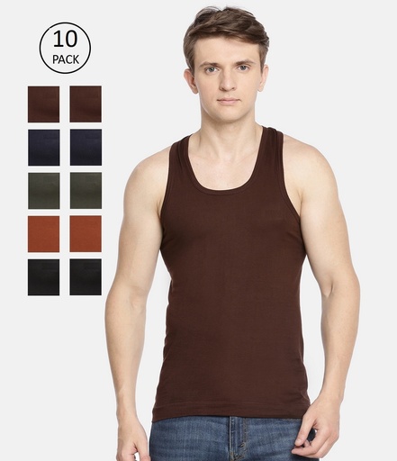 INNERO Men's Color Vest, Sleeveless Pack Of 10