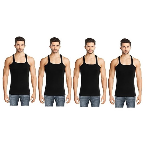 [B11] INNERO Men's Black Colour Gym Vest - Pack Of 4