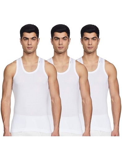 RUPA JON Men's Cotton Vest White Sleeveless Pack Of 3