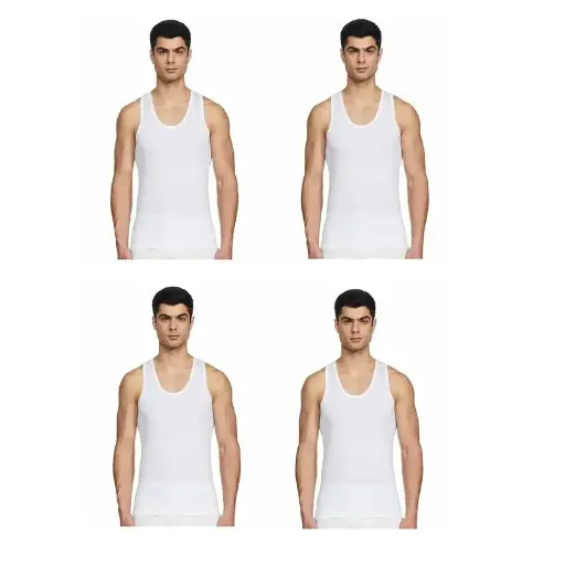RUPA JON Men's Cotton Vest White Sleeveless Pack Of 4