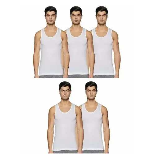 RUPA JON Men's Cotton Vest White Sleeveless Pack Of 5