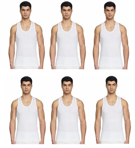 RUPA JON Men's Cotton Vest White Sleeveless Pack Of 6