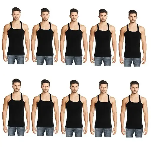 INNERO Men's Black Colour Gym Vest - Pack Of 10