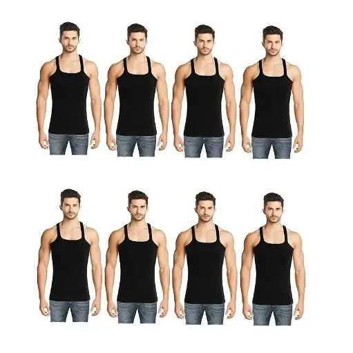 INNERO - Men's Black Gym Vest Pack Of 8 