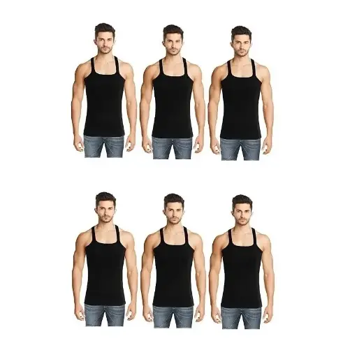 INNERO Men's Black Gym Vest Pack Of 6 
